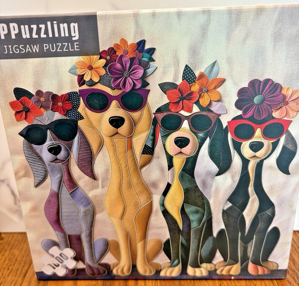 PPuzzling Jigsaw Puzzle 1000 Pcs Sunglasses on Pups Stylish Flower Dogs PT-1505